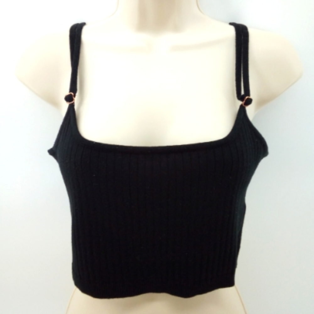 Free People Intimately Black Ribbed Crop Top M Adjustable Straps